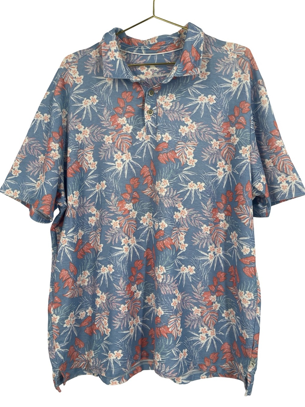 Tommy Bahama Blue Floral Polo with Orange and Cream Accents XXL